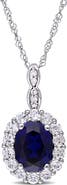Julianna B. Gemstone & Diamond Oval Halo Necklace 14K
