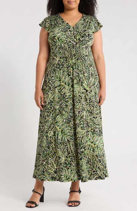London Times V-Neck Flutter Sleeve Maxi Dress