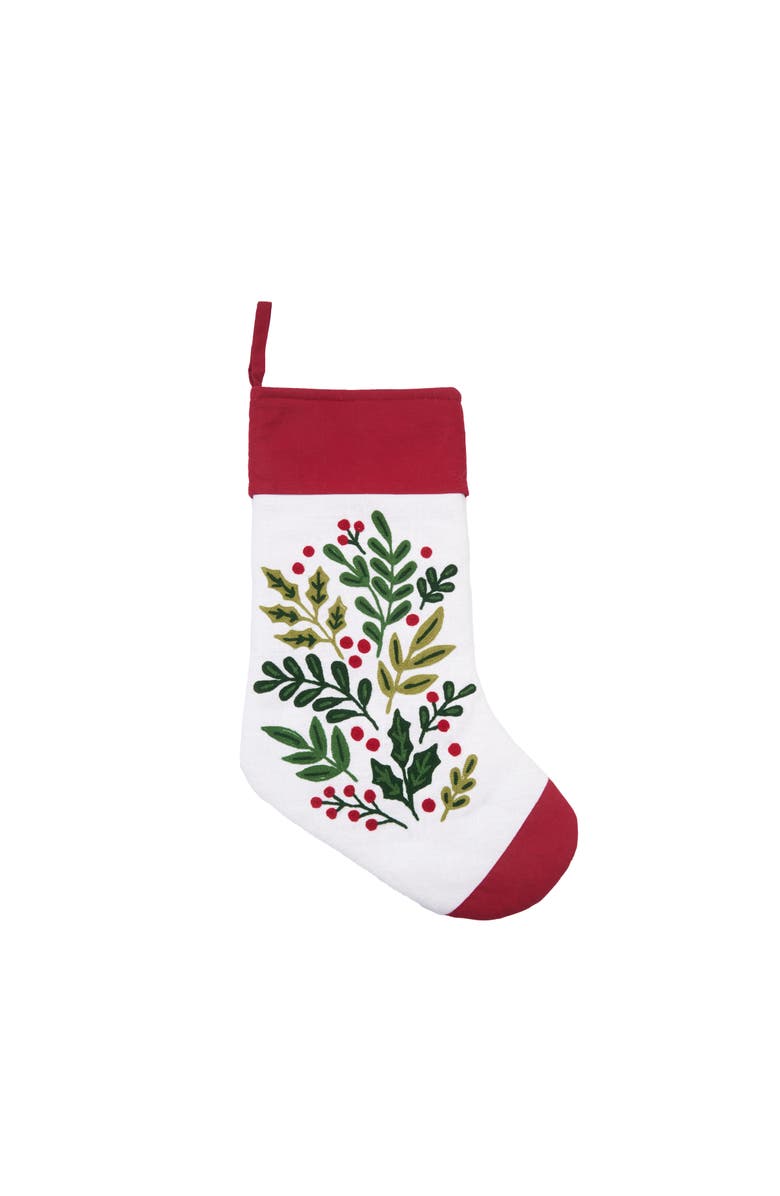 C&F Home Botanical Holly Leaves Berries Branch Christmas Stocking 20", Main, color, Red