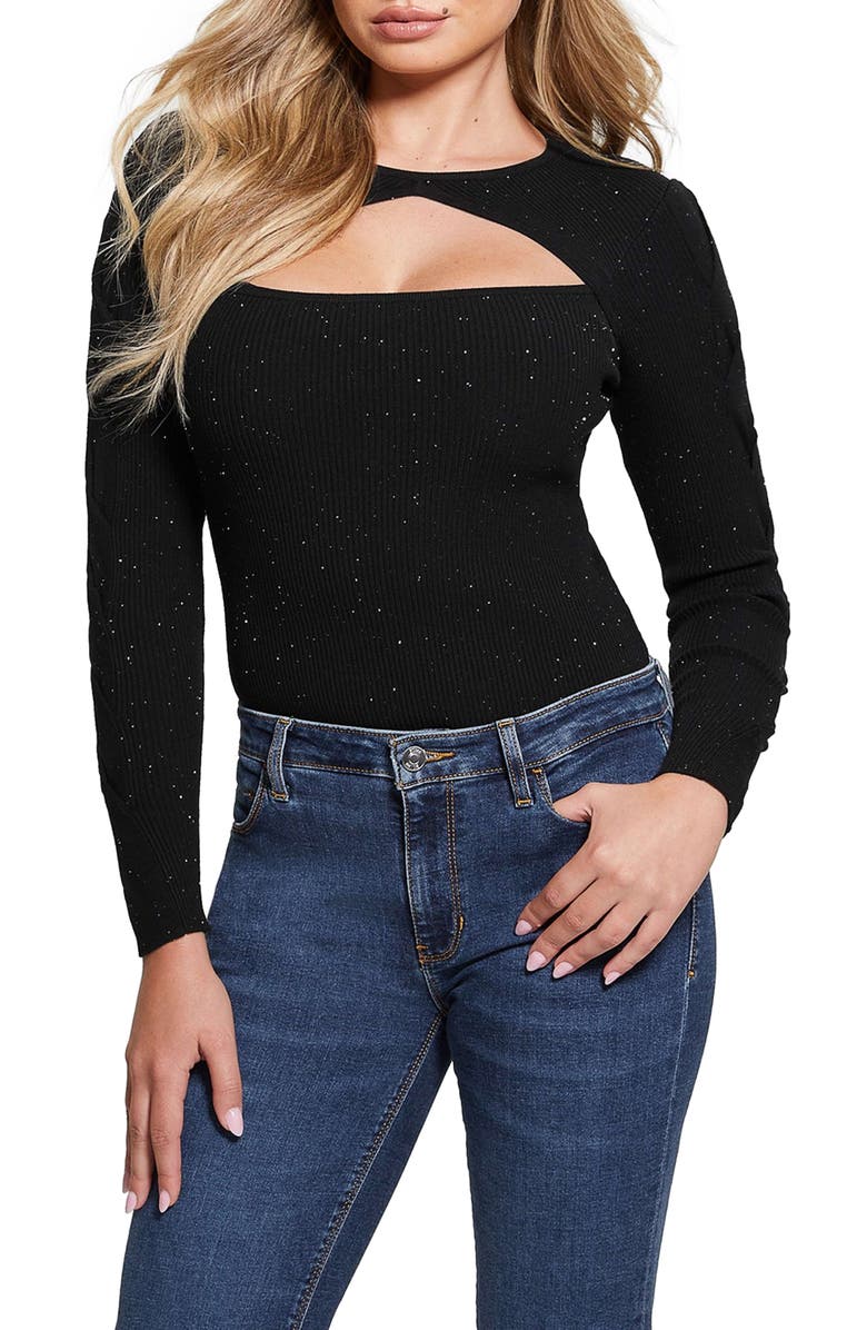 GUESS Laurel Cutout Micro Sequin Sweater, Main, color, 