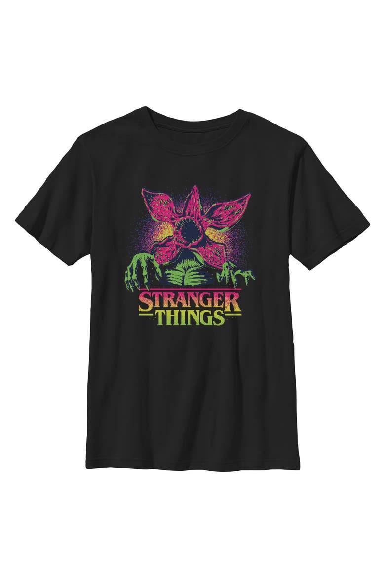 Boy's Stranger Things Demogorgon Neon Pixel Logo  Graphic T-Shirt, Main, color, Black