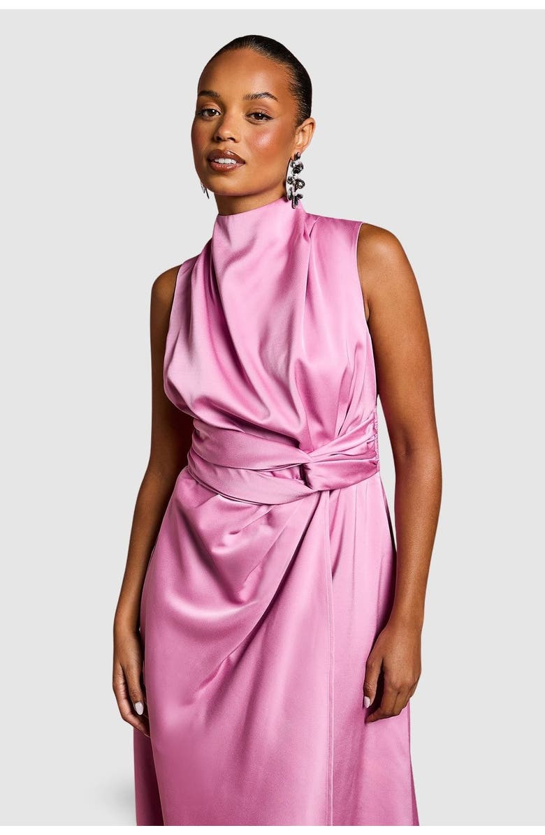 Coast Petite Satin Midi Dress With Twist Waist, Alternate, color, Pink