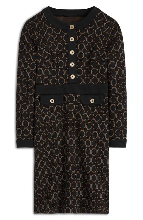 Lavinia Geo Print Long Sleeve Knit Dress