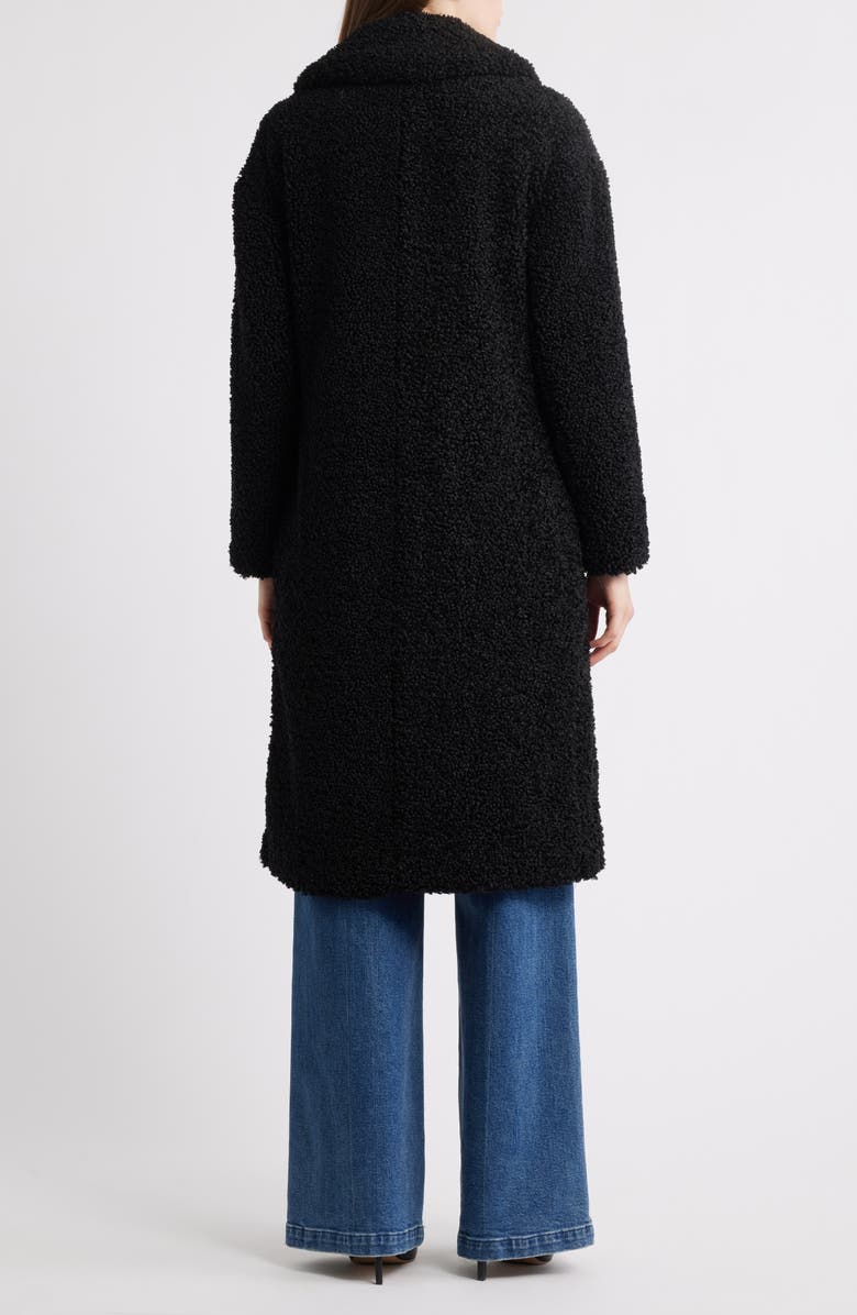 BCBGMAXAZRIA Notch Collar Faux Shearling Long Coat, Alternate, color, Black