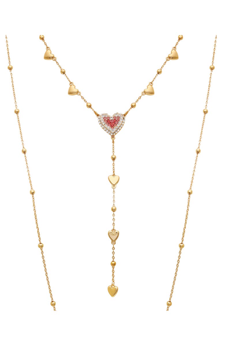 GUESS Crystal Heart Layered Chain Necklace, Alternate, color, Gold Tone