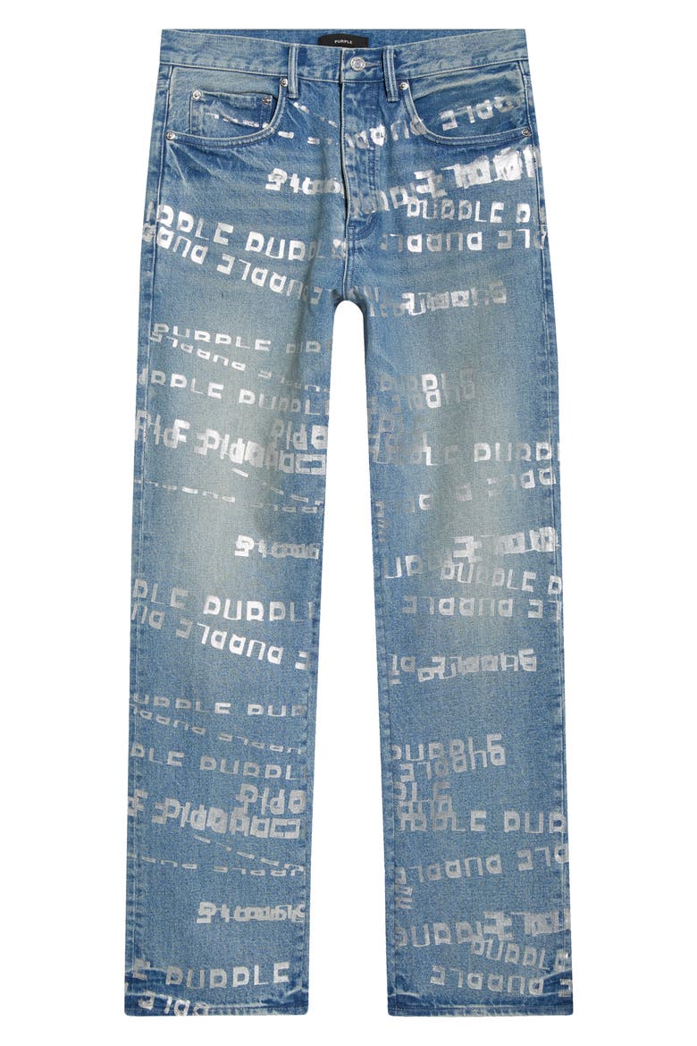 Foiled Logo Jeans, Alternate, color, LIGHT INDIGO