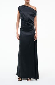 STAUD Phare One-Shoulder Stretch Silk Gown