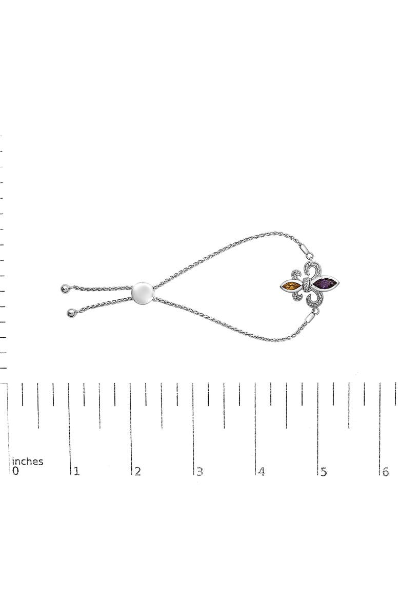 Haus of Brilliance Silver Marquise Amethyst, Citrine and Diamond Lariat Fleur De Lis Bolo Bracelet, Alternate, color, White