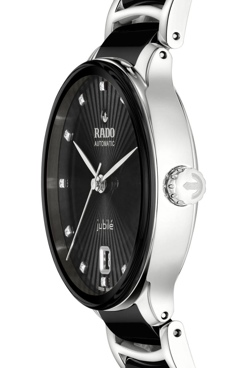 RADO Centrix Automatic Diamond Bracelet Watch, 35mm, Alternate, color, Black/ Silver
