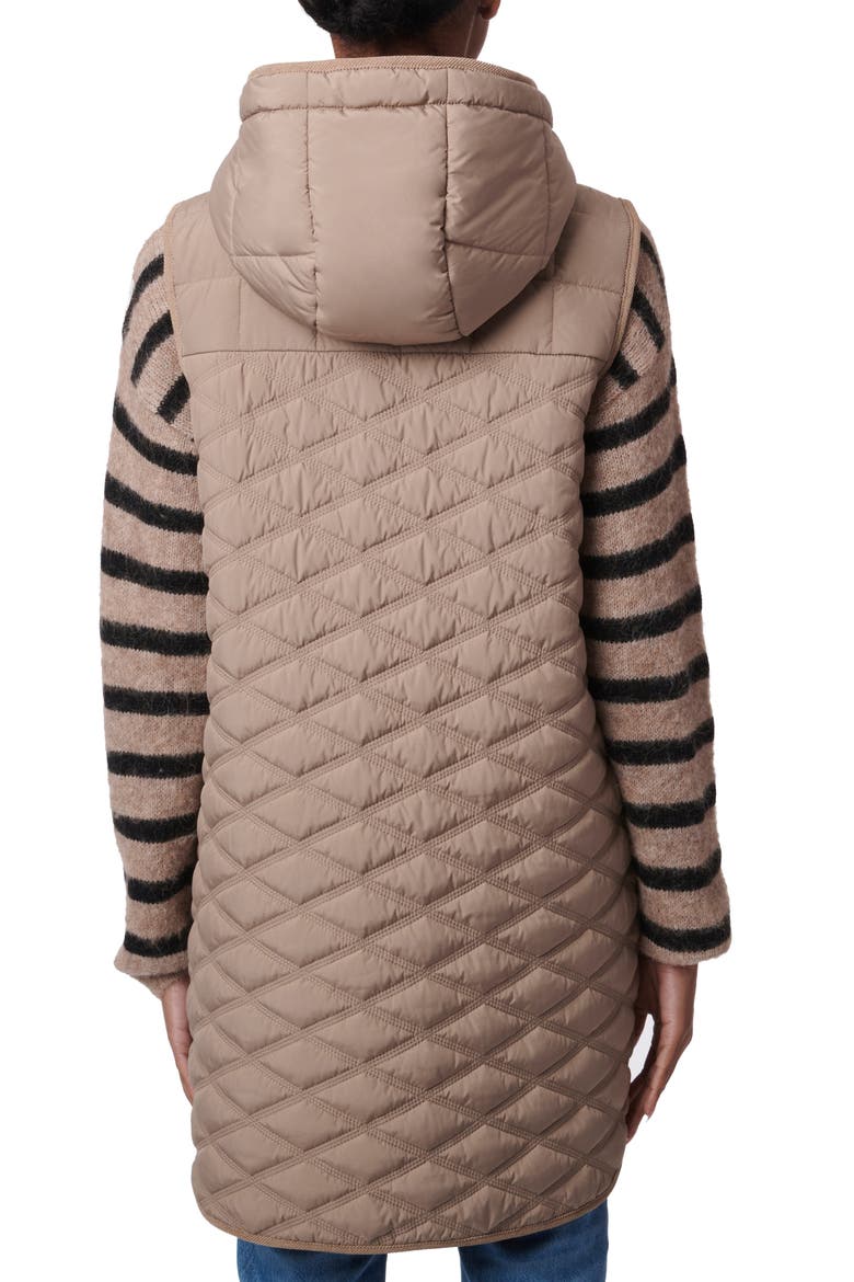 Diamond Quilted Hooded Longline Vest, Alternate, color, DUSTY TAUPE