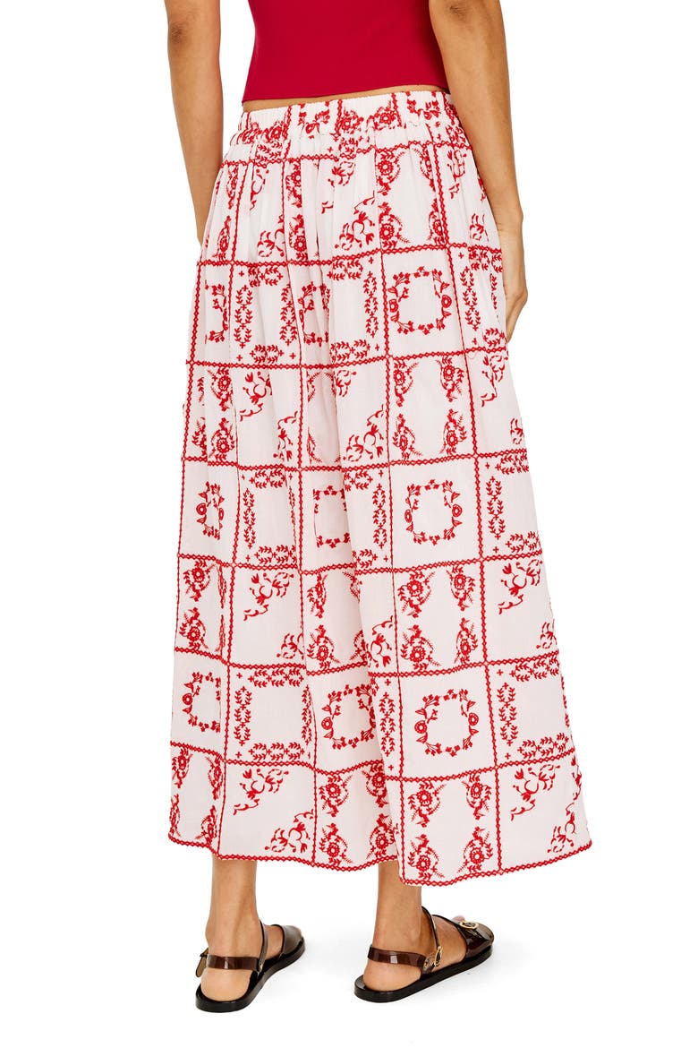 Dax Floral Embroidered Cotton Maxi Skirt, Alternate, color, IVORY RED HANDKERCHIEF