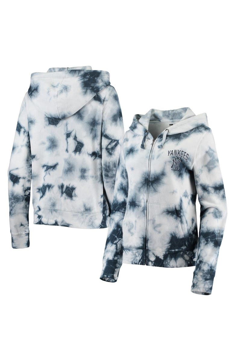 New Era Women's New Era Navy New York Yankees Tie-Dye Fleece Full-Zip Hoodie, Main, color, 