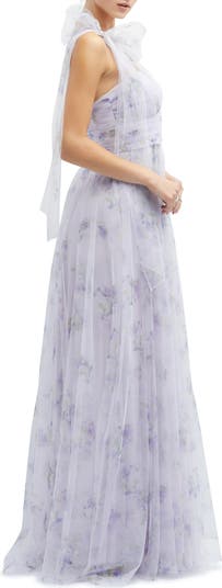 Floral Tulle One-Shoulder Gown