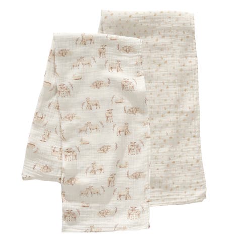 Signature 2-Pack Organic Muslin Lamb/Floral Swaddle Blankets