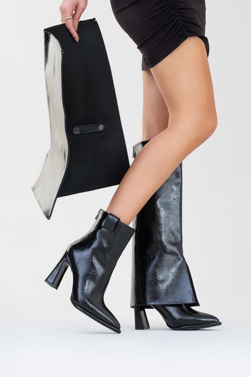 Prologue Shoes Aja Block Heel Convertible Knee High Boot In Black