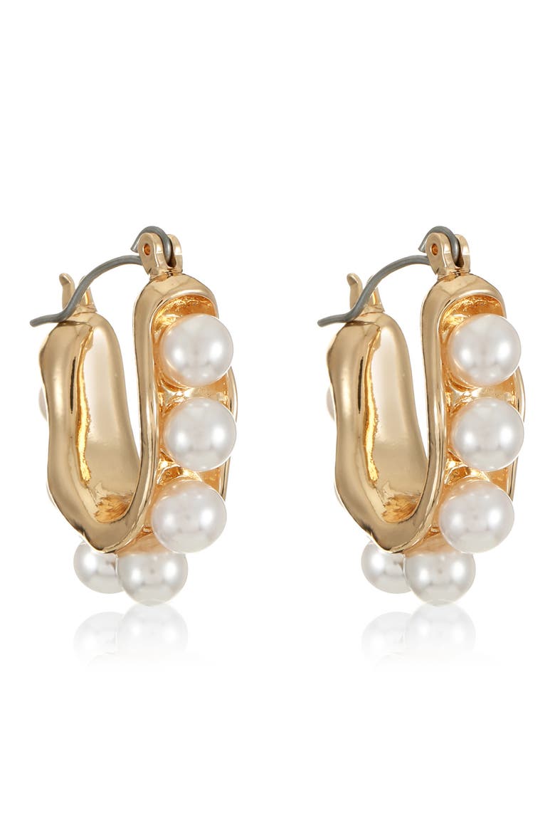 Baby Faux Pearl Hoop Earrings, Alternate, color, GOLD