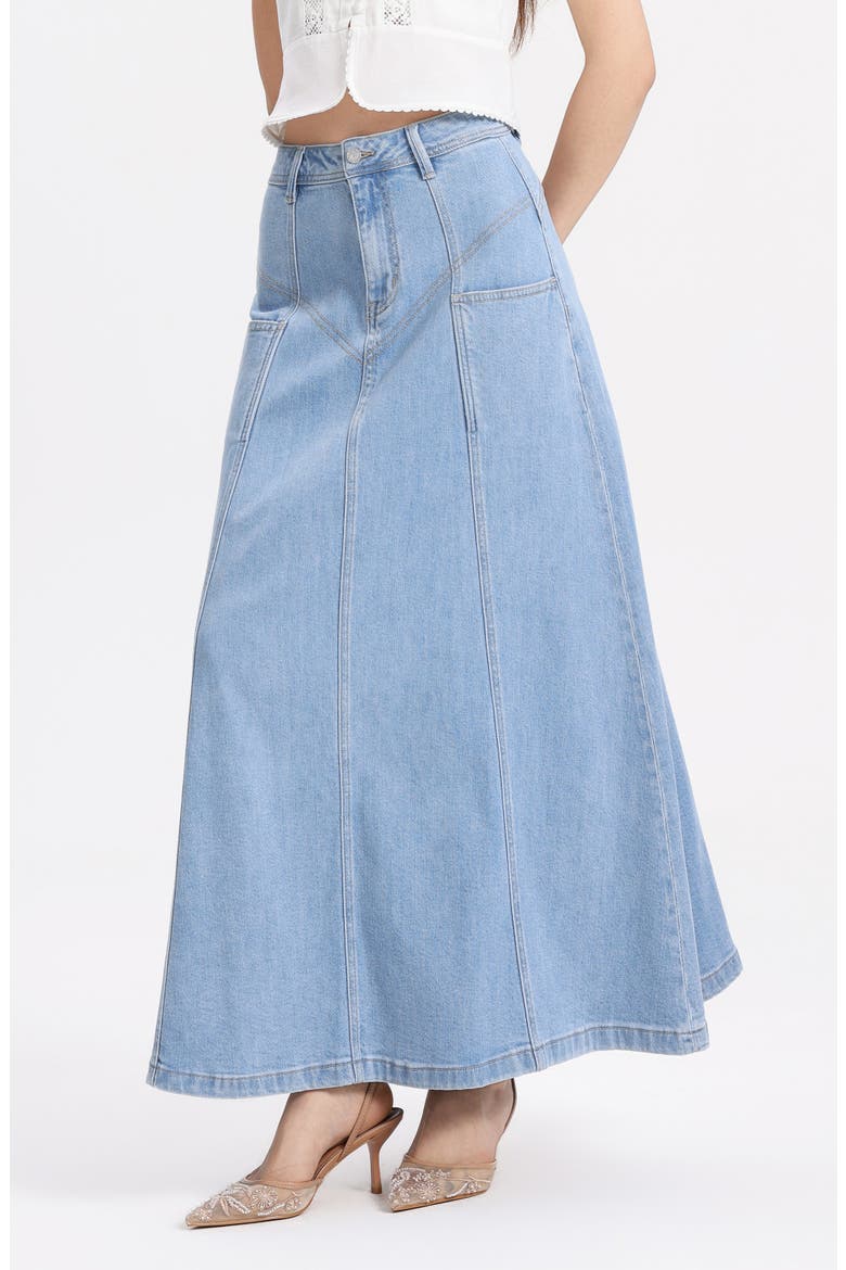 Denim Maxi Skirt, Alternate, color, LIGHT BLUE