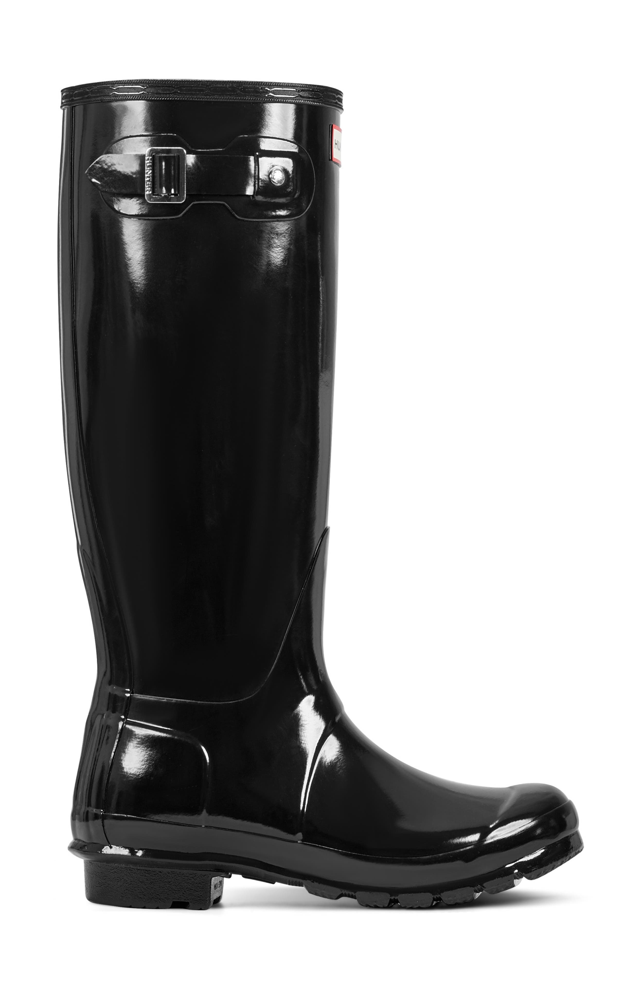 Hunter Refined Tall Gloss Waterproof Rain Boot, Alternate, color, Black
