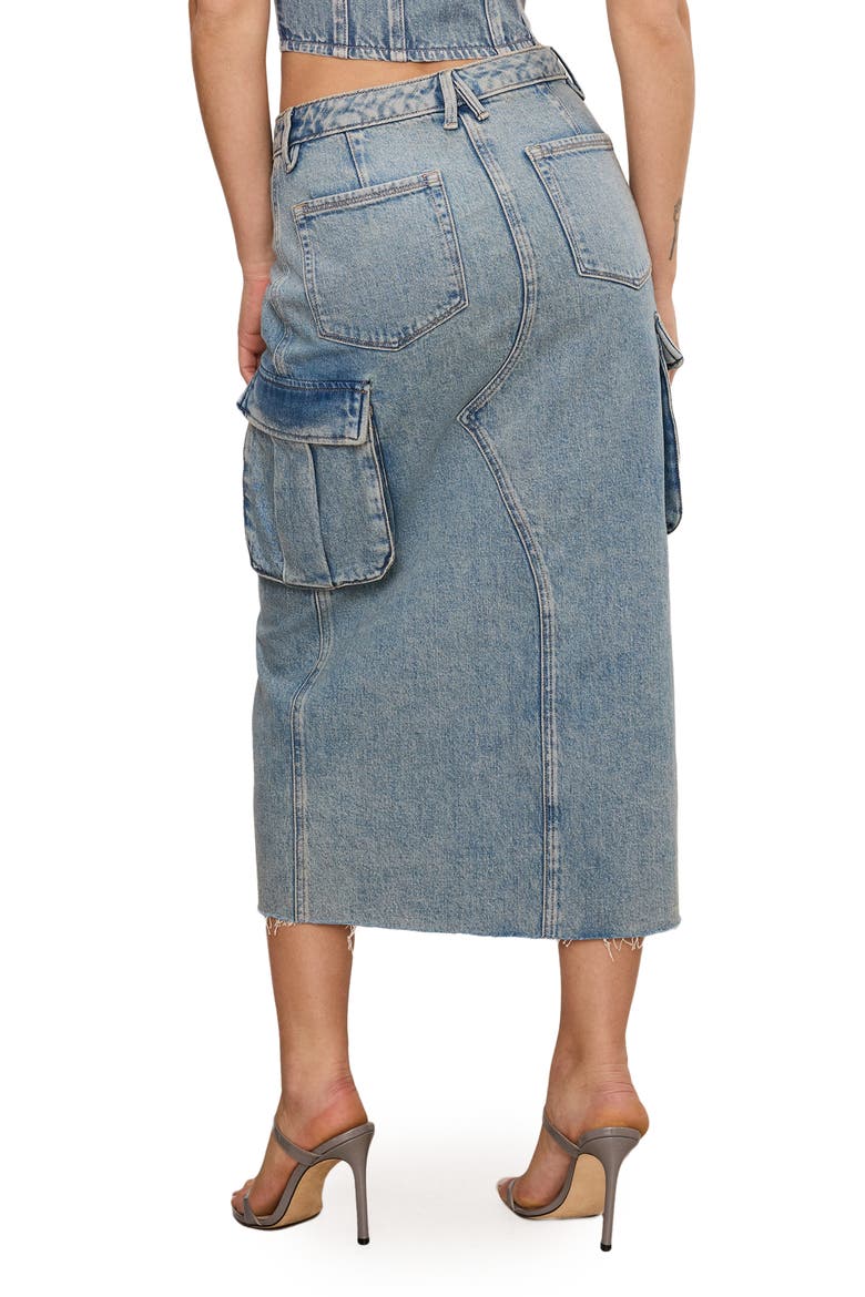 Frayed Hem Denim Cargo Skirt, Alternate, color, INDIGO762