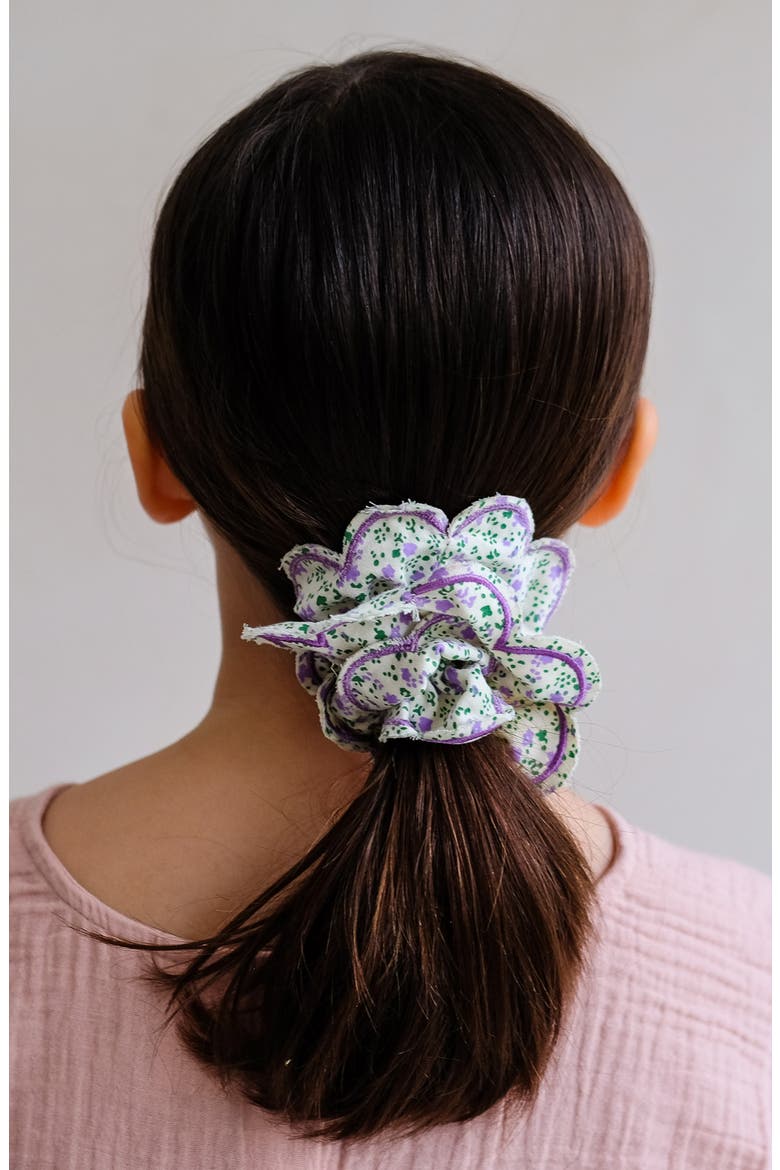 Kids' Scalloped Floral Scrunchie, Alternate, color, LIGHT/ PASTEL PURPLE