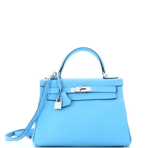 Kelly Handbag Blue Clemence with Palladium Hardware 28