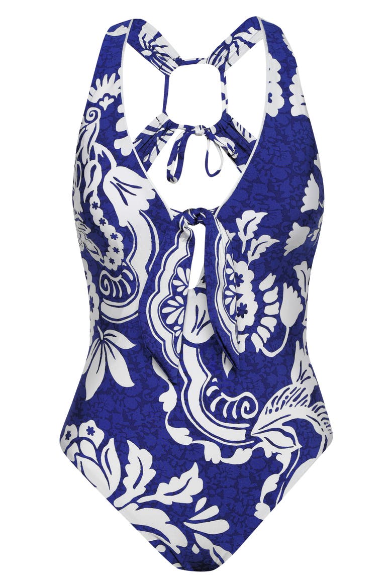 Floral Plunge One-Piece Swimsuit, Alternate, color, ULTRAMARINE