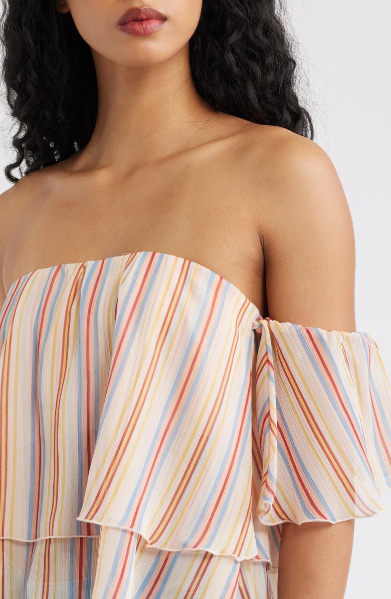 MANGO Off the Shoulder Stripe Top, Alternate, color, Ecru