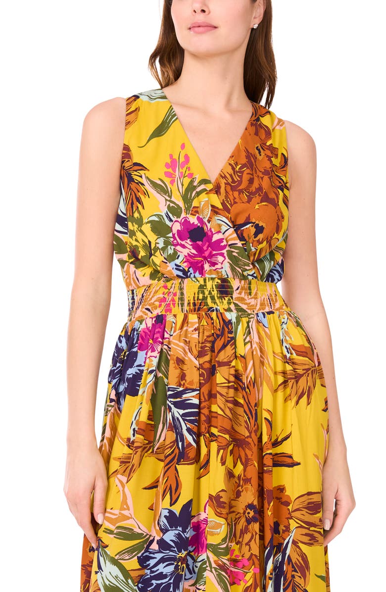 Halogen<sup>®</sup> Surplice V-Neck Smocked Maxi Dress, Alternate, color, Yellow Multi