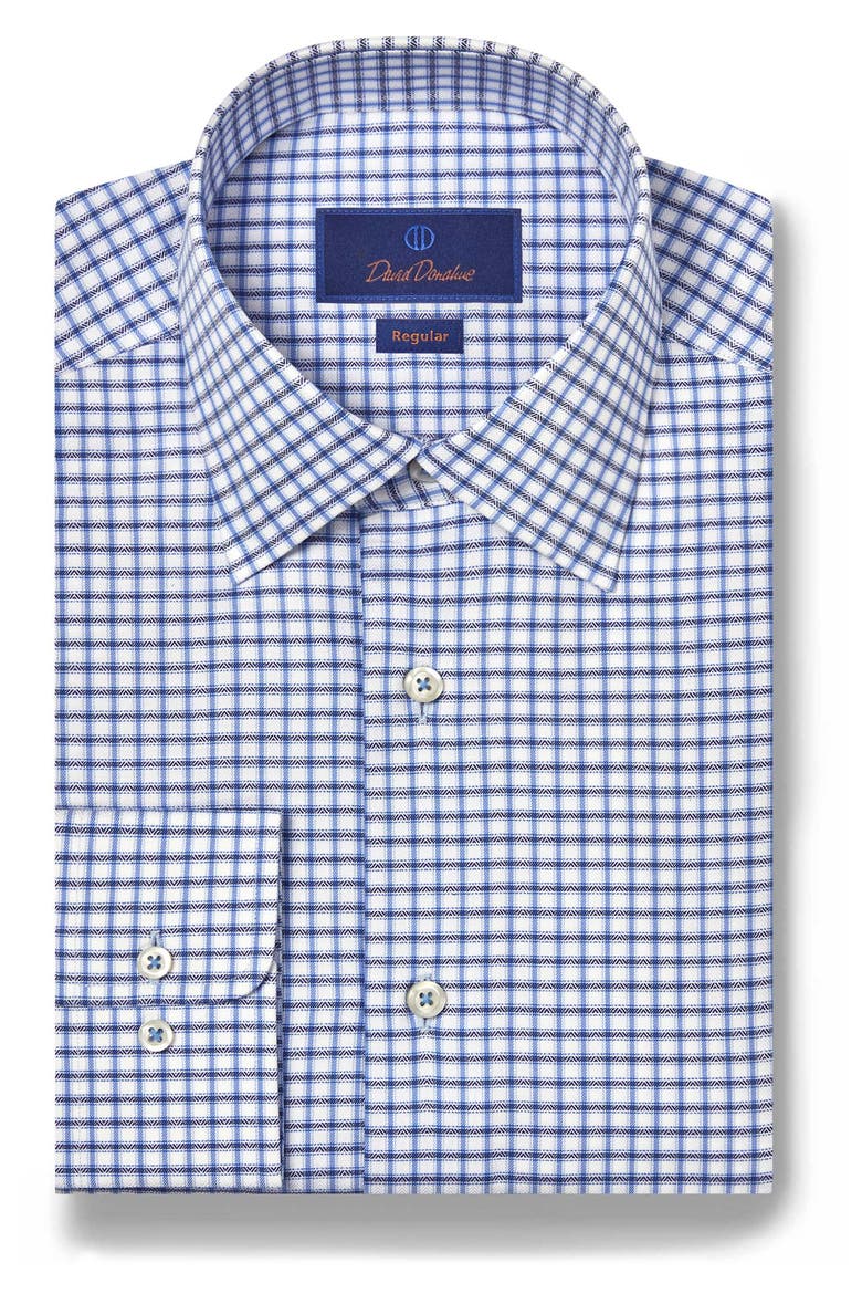 Regular Fit Dobby Herringbone Check Dress Shirt, Main, color, WHITE/ BLUE