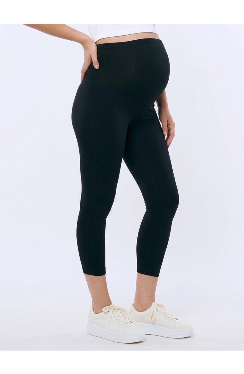MOTHERHOOD MATERNITY Essential Stretch Secret Fit Over the Belly Maternity Crop Leggings, Alternate, color, Black