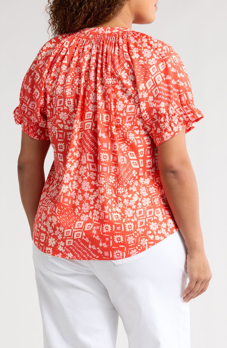 Wit & Wisdom Print Puff Sleeve Top, Alternate, color, Papaya Punch Multi