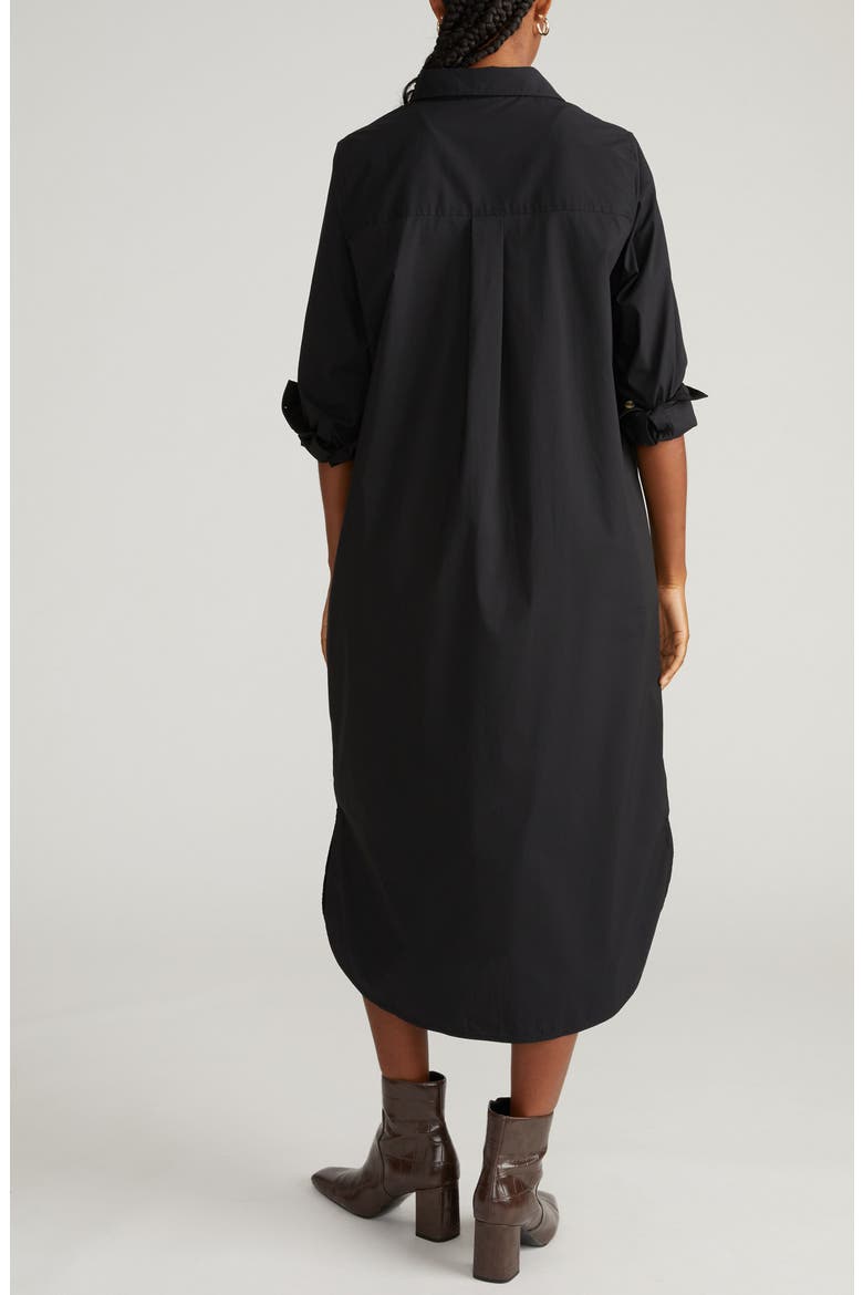 Odeon Long Sleeve Stretch Poplin Midi Shirtdress, Alternate, color, BLACK