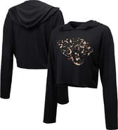 Majestic Threads Women's Majestic Threads Black Jacksonville Jaguars Leopard Cropped Pullover Hoodie