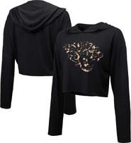 Majestic Threads Women's Majestic Threads Black Jacksonville Jaguars Leopard Cropped Pullover Hoodie