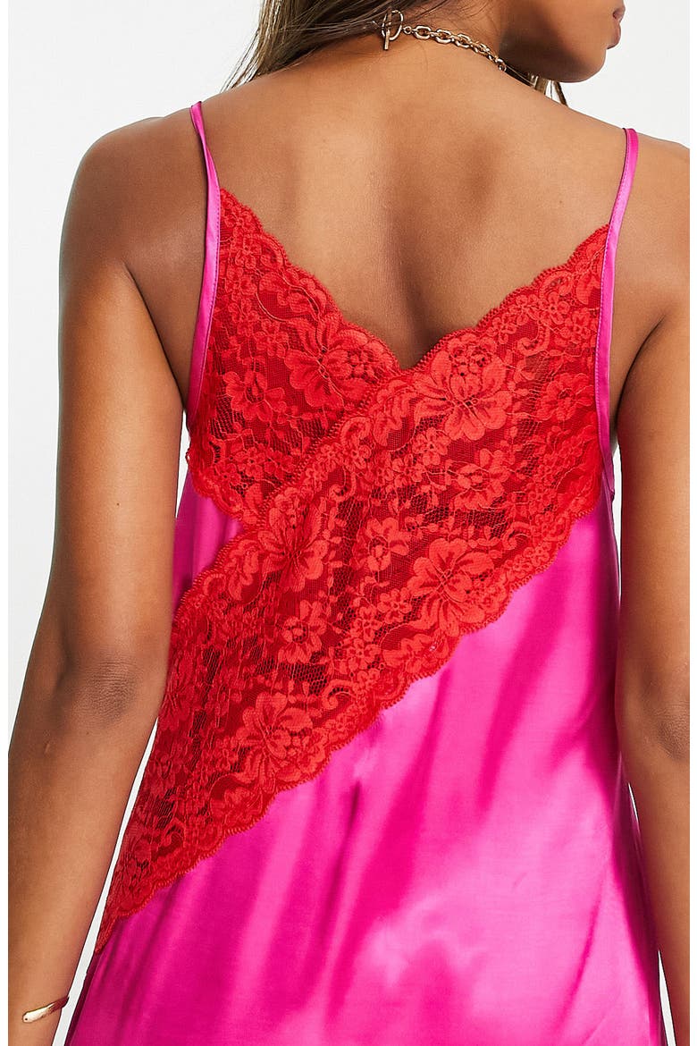 Contrast Lace Maxi Slipdress, Alternate, color, PINK