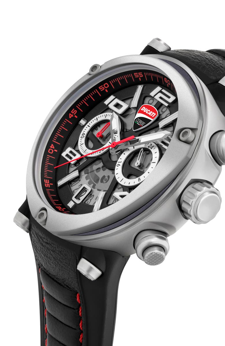 Ducati Corse Partenza Chronograph Leather Strap Watch, 49mm, Alternate, color, 
