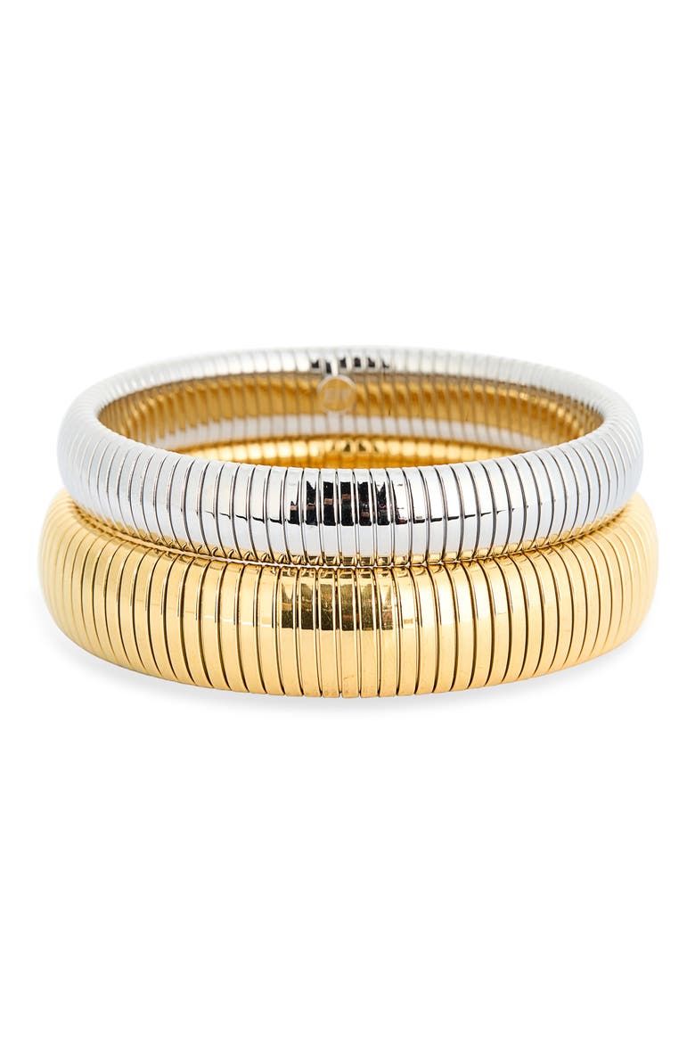 Cleo Set of 2 Bangle Bracelets, Main, color, SILVER/ GOLD