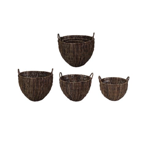 3-Piece Woven Banana Leaf Baskets with Handles, Natural
