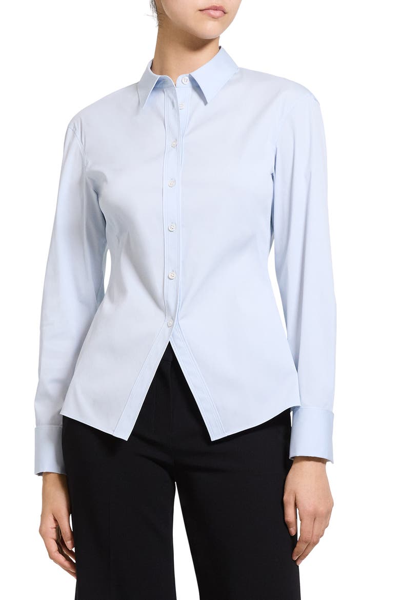 Cutaway Hem Stretch Cotton Shirt, Alternate, color, COOL FOG - 2TJ