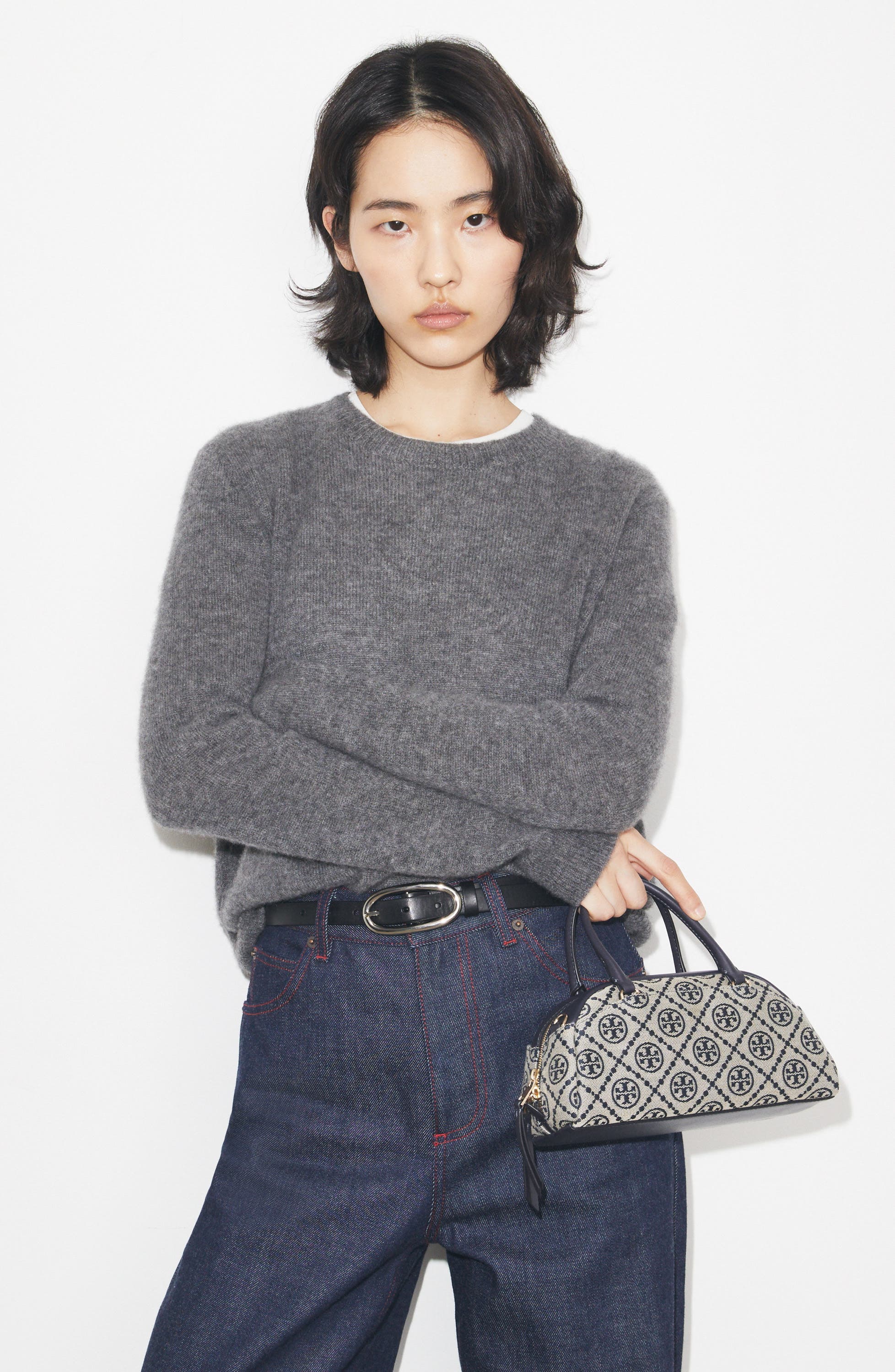 Tory Burch Small Bowler Top Handle Bag, Alternate, color, Tory Navy