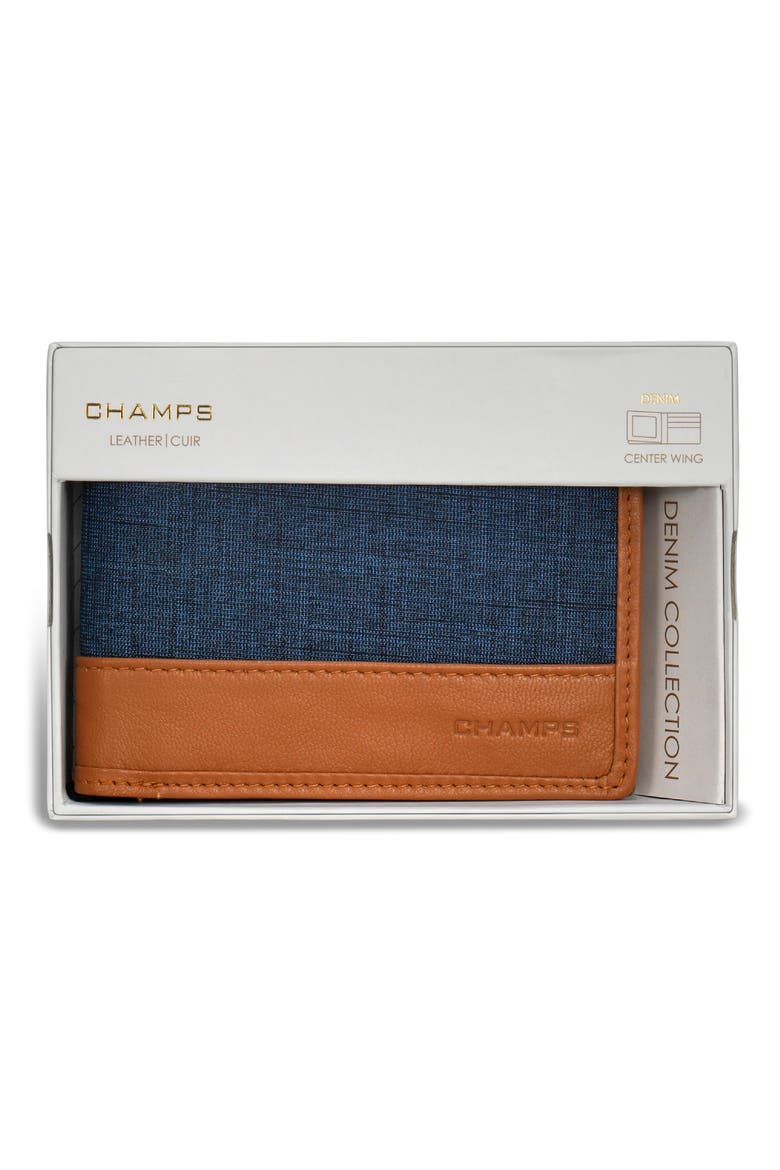 Denim Center Wing Bifold Wallet, Alternate, color, TAN/BLUE