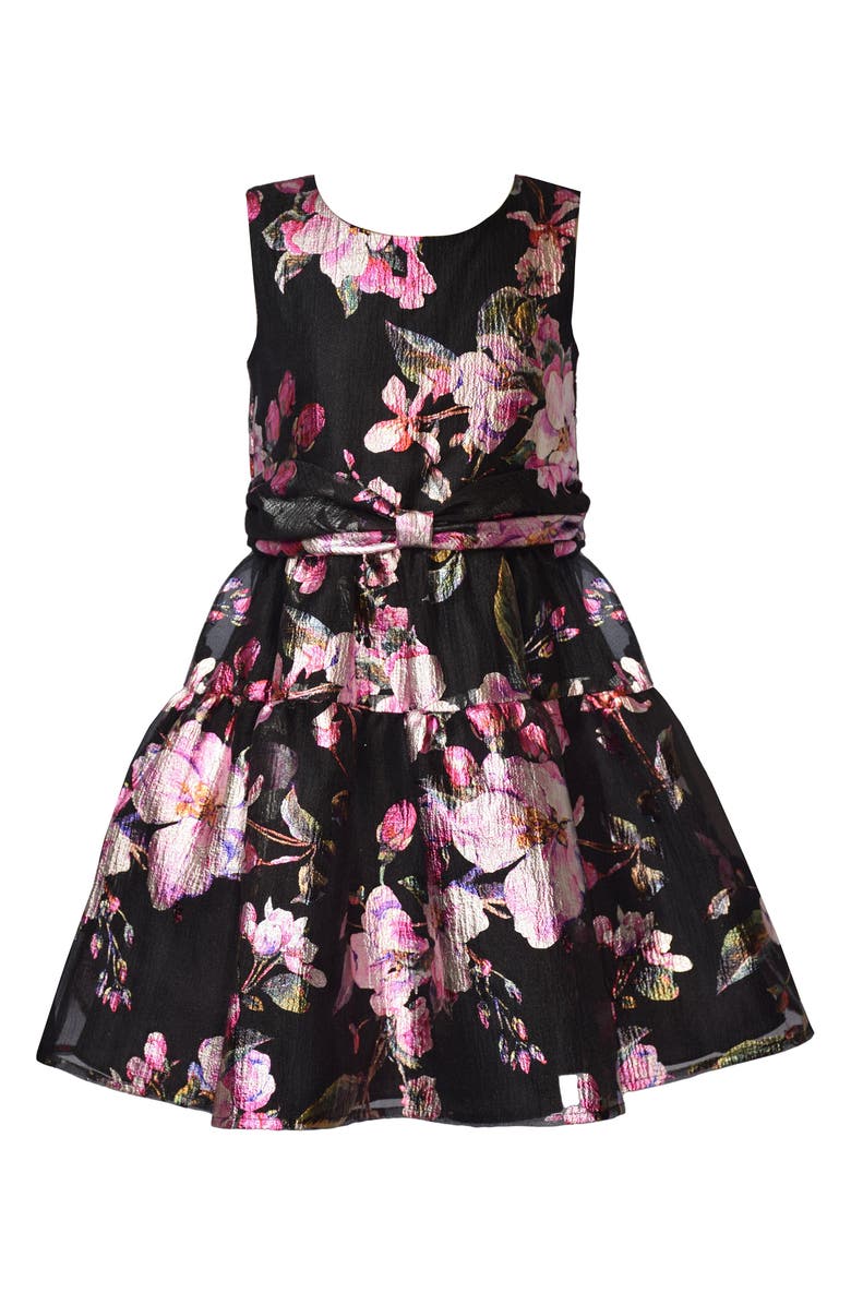 Iris & Ivy Kids' Metallic Floral Burnout Party Dress, Main, color, Black