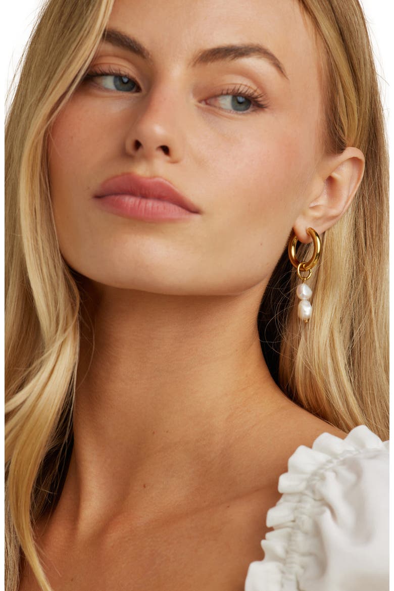 Zuma Freshwater Pearl Hoops, Alternate, color, Gold