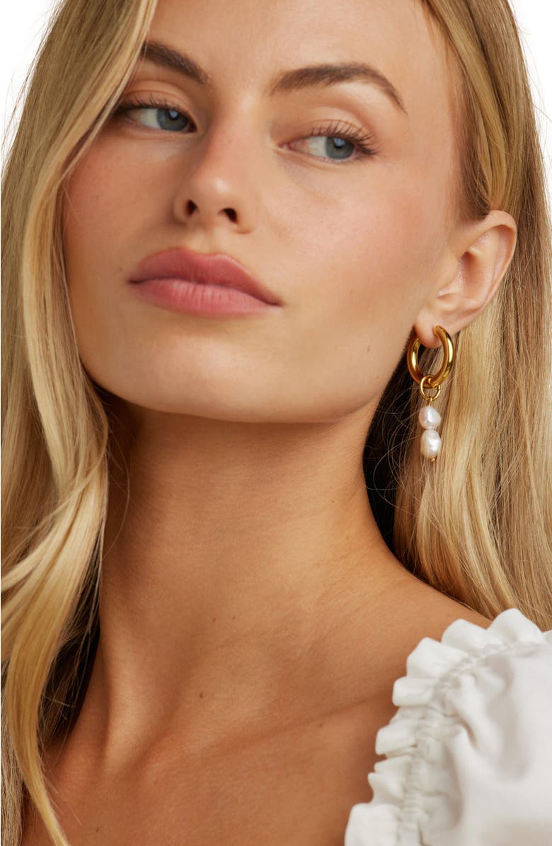 Untamed Petals Zuma Freshwater Pearl Hoops, Alternate, color, Gold