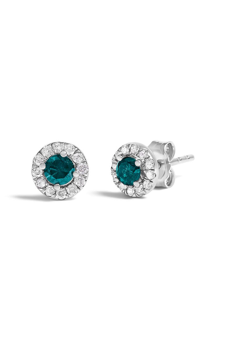 Silver 1/2 Cttw Blue Diamond Halo Stud Earring, Alternate, color, Silver