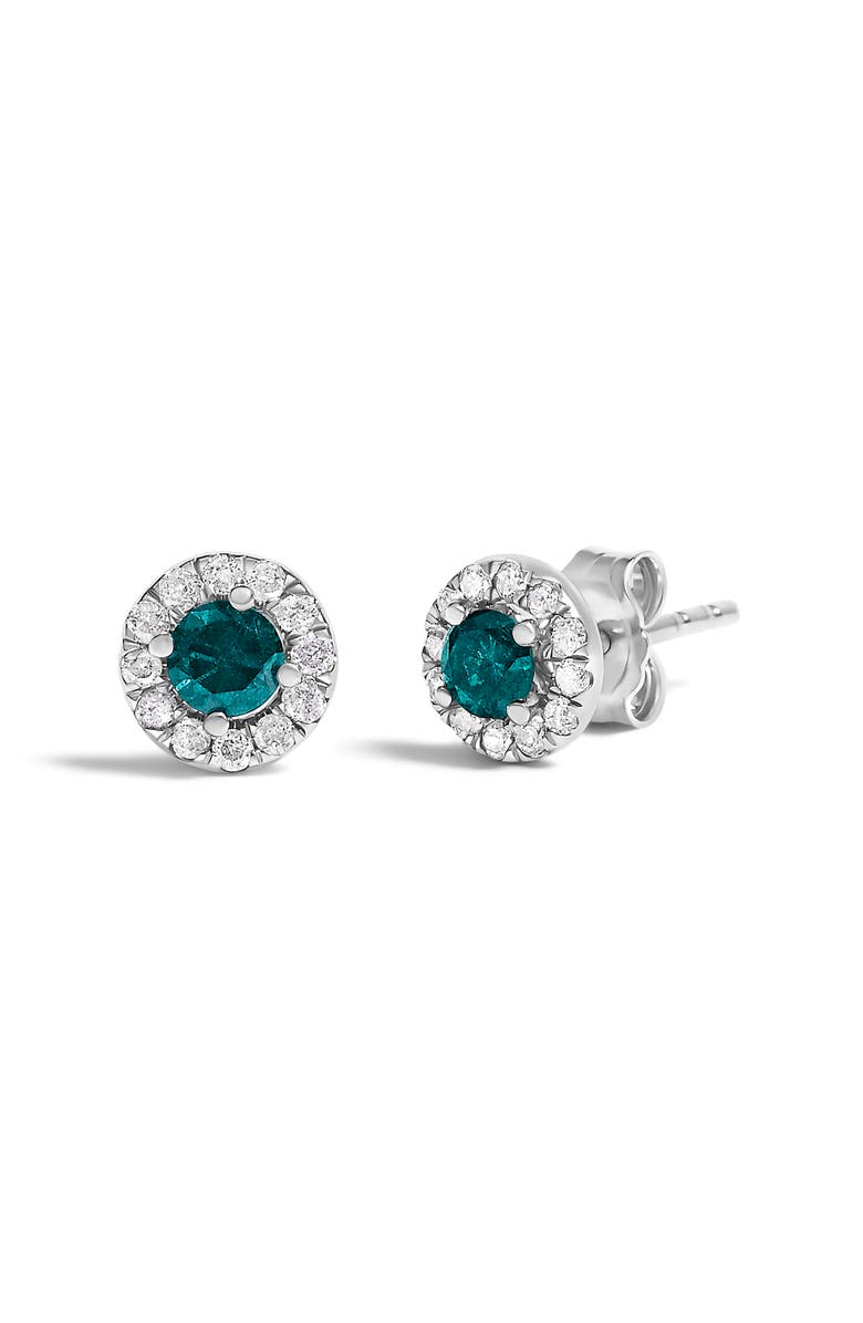 Haus of Brilliance Silver 1/2 Cttw Blue Diamond Halo Stud Earring, Alternate, color, Silver