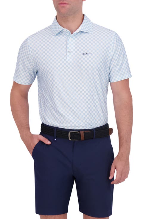 Checkered Print Stretch Tech Polo