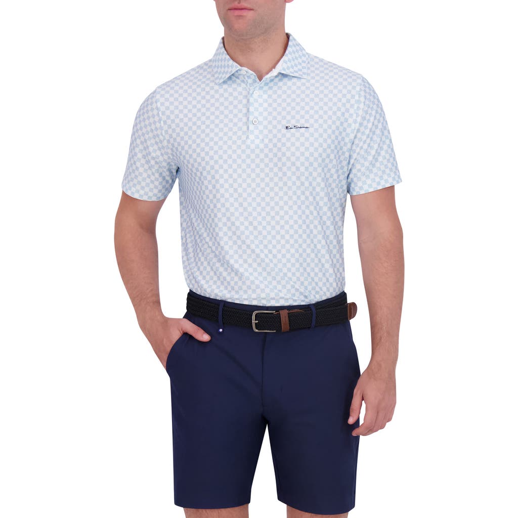 Ben Sherman Checkered Print Stretch Tech Polo In White