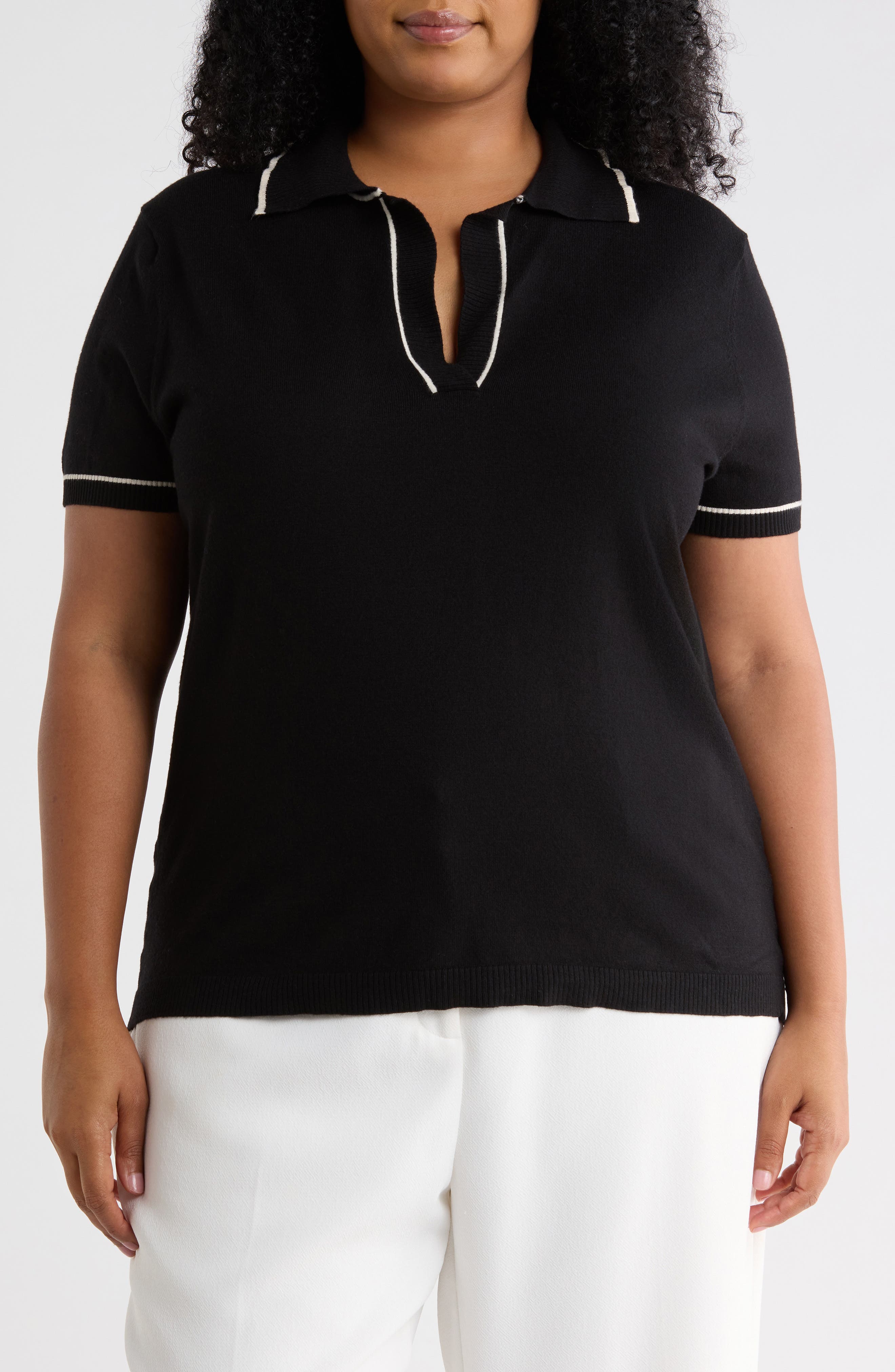 Short Sleeve V-Neck Polo Sweater