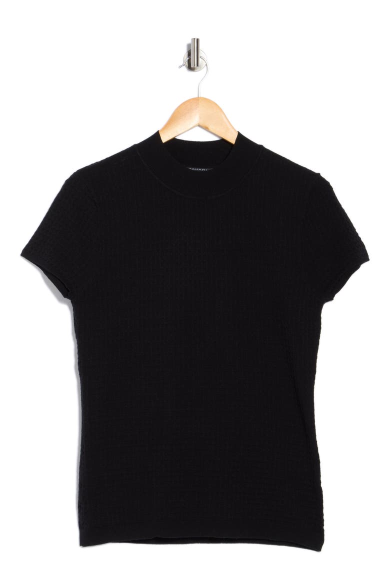 Mock Neck Short Sleeve Knit Sweater, Alternate, color, BLACK